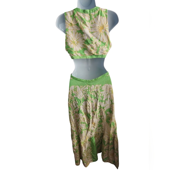 Sandro Green White Ludmila Dress Women's Linen Blend Cut Out Size XS? - Picture 4 of 6